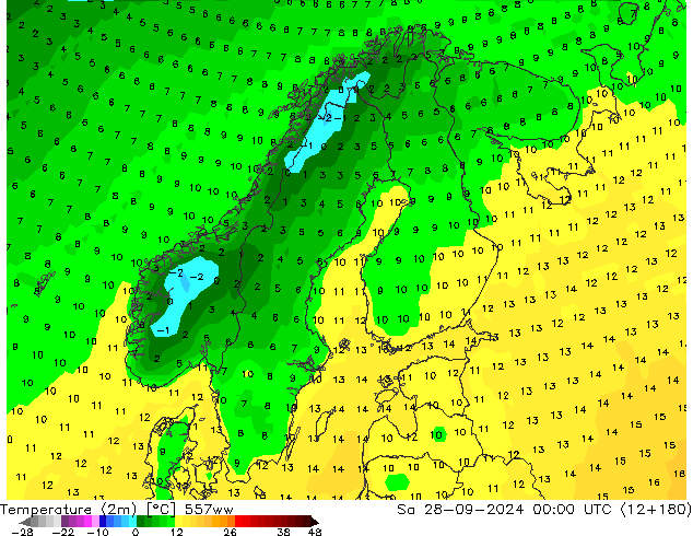 Sıcaklık Haritası (2m) 557ww Cts 28.09.2024 00 UTC
