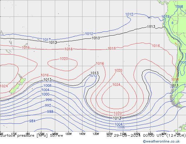 Atmosférický tlak 557ww Ne 29.09.2024 00 UTC