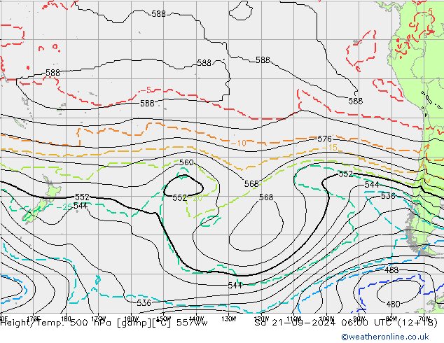 Height/Temp. 500 hPa 557ww So 21.09.2024 06 UTC