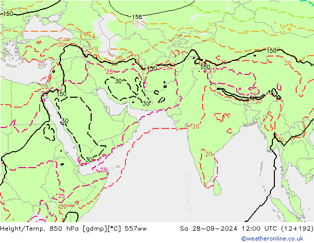 Géop./Temp. 850 hPa 557ww sam 28.09.2024 12 UTC