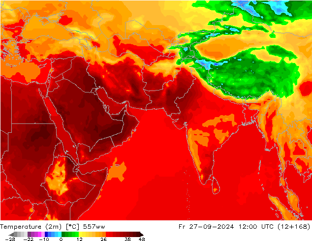 Temperatuurkaart (2m) 557ww vr 27.09.2024 12 UTC