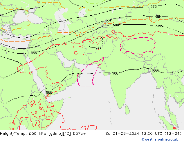 Height/Temp. 500 hPa 557ww Sáb 21.09.2024 12 UTC