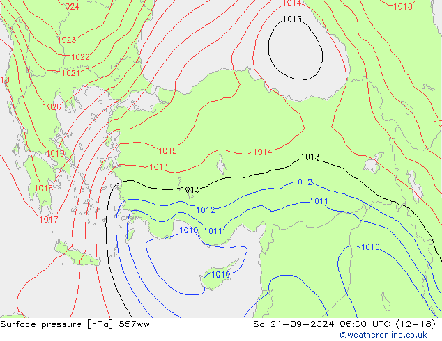 Pressione al suolo 557ww sab 21.09.2024 06 UTC