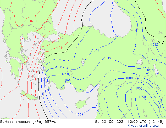 Yer basıncı 557ww Paz 22.09.2024 12 UTC