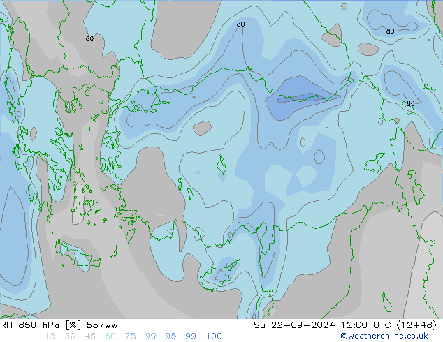 RH 850 hPa 557ww Ne 22.09.2024 12 UTC