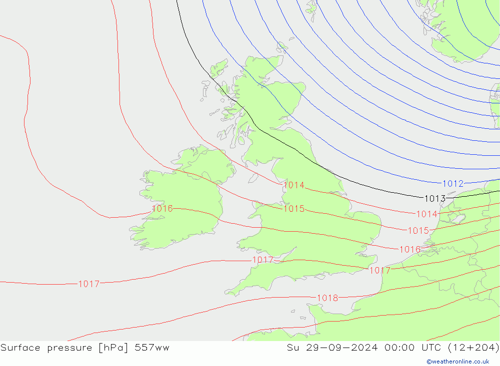 Surface pressure 557ww Su 29.09.2024 00 UTC