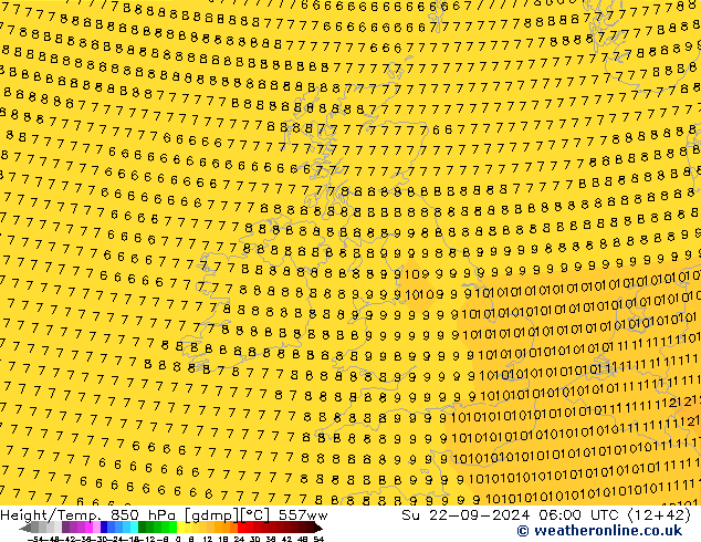 Height/Temp. 850 hPa 557ww So 22.09.2024 06 UTC