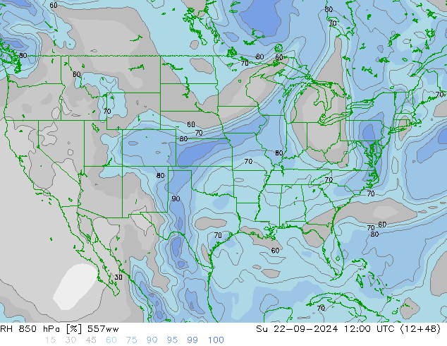 RH 850 hPa 557ww Su 22.09.2024 12 UTC