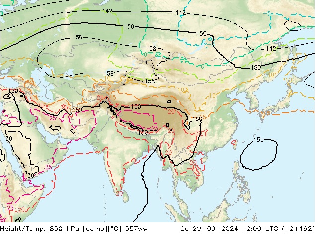 Height/Temp. 850 hPa 557ww Su 29.09.2024 12 UTC