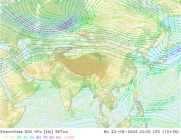 Stroomlijn 500 hPa 557ww ma 23.09.2024 00 UTC