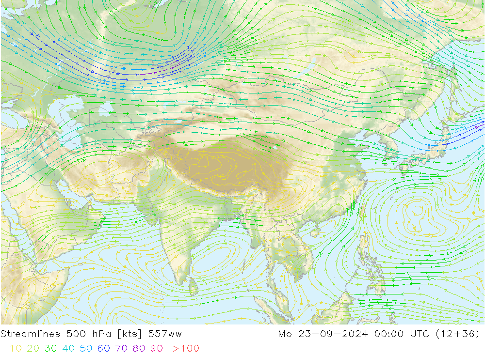 Stroomlijn 500 hPa 557ww ma 23.09.2024 00 UTC