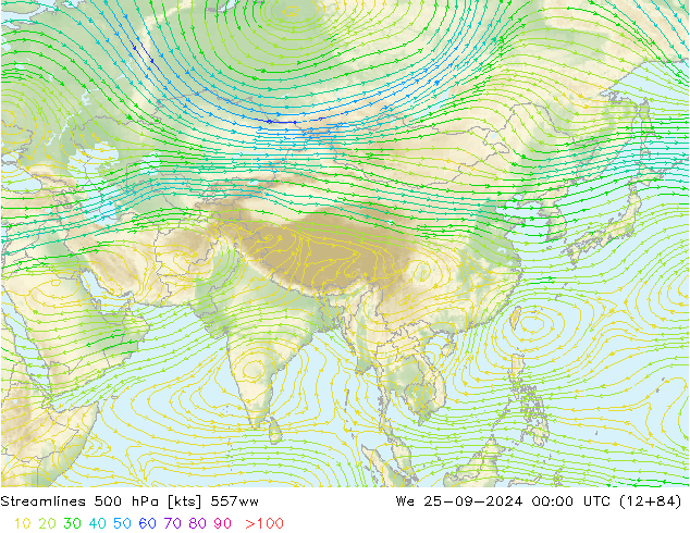 Streamlines 500 hPa 557ww We 25.09.2024 00 UTC