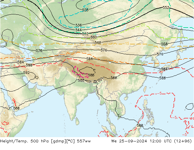 Height/Temp. 500 hPa 557ww St 25.09.2024 12 UTC