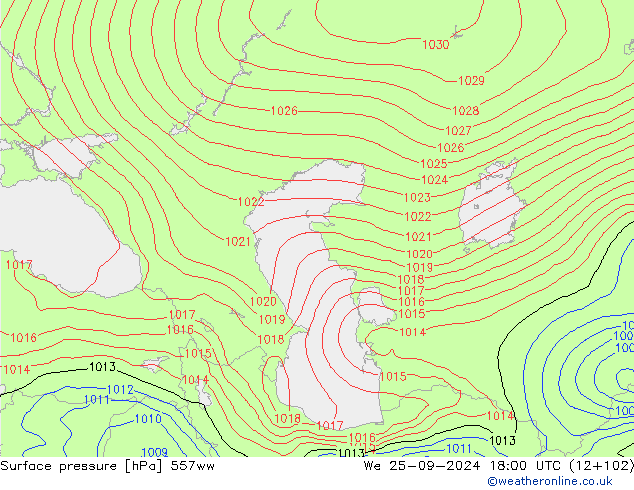 Atmosférický tlak 557ww St 25.09.2024 18 UTC