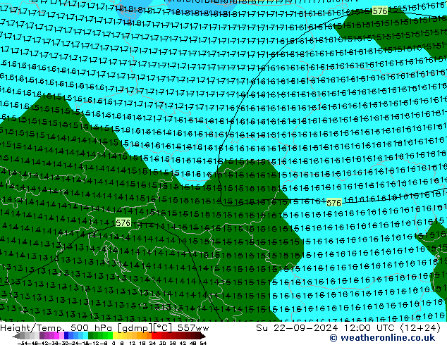 Yükseklik/Sıc. 500 hPa 557ww Paz 22.09.2024 12 UTC