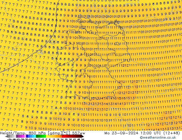 Height/Temp. 850 hPa 557ww Seg 23.09.2024 12 UTC