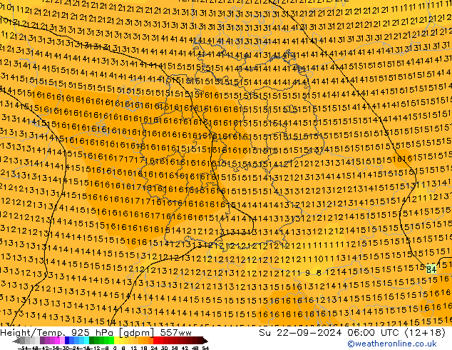 Height/Temp. 925 hPa 557ww So 22.09.2024 06 UTC