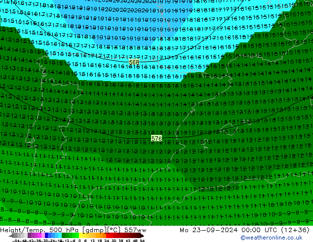 Height/Temp. 500 hPa 557ww Po 23.09.2024 00 UTC