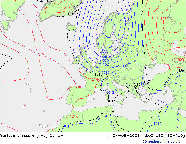 Pressione al suolo 557ww ven 27.09.2024 18 UTC