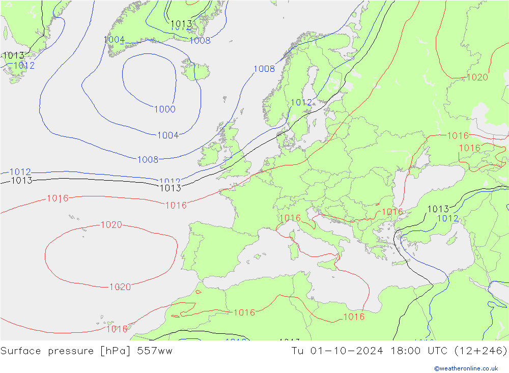 地面气压 557ww 星期二 01.10.2024 18 UTC