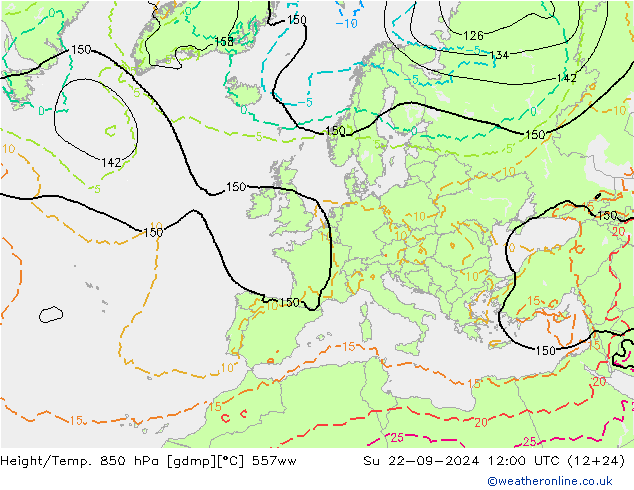 Height/Temp. 850 hPa 557ww 星期日 22.09.2024 12 UTC