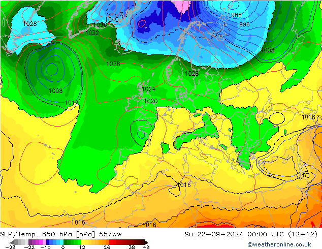 SLP/Temp. 850 hPa 557ww Su 22.09.2024 00 UTC