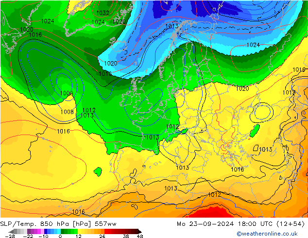 SLP/Temp. 850 hPa 557ww lun 23.09.2024 18 UTC