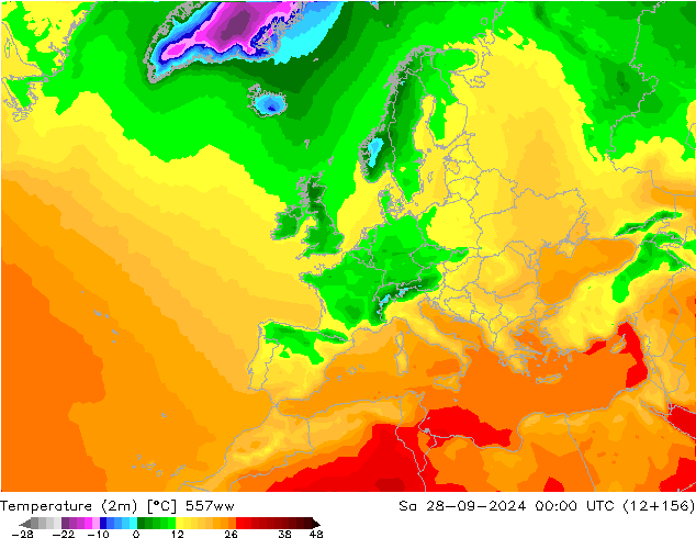 Sıcaklık Haritası (2m) 557ww Cts 28.09.2024 00 UTC
