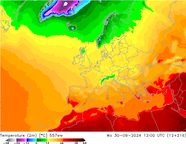 Temperature (2m) 557ww Mo 30.09.2024 12 UTC