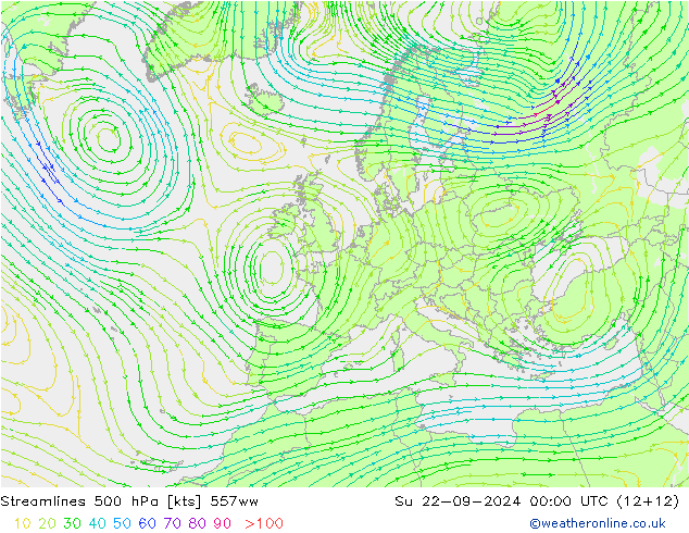 Stromlinien 500 hPa 557ww So 22.09.2024 00 UTC