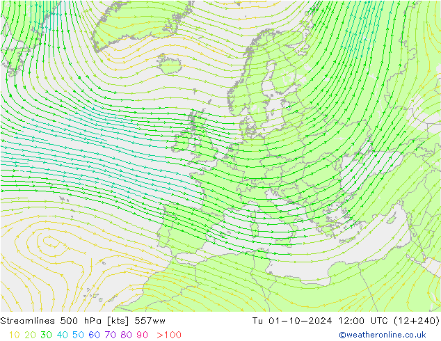 Linea di flusso 500 hPa 557ww mar 01.10.2024 12 UTC