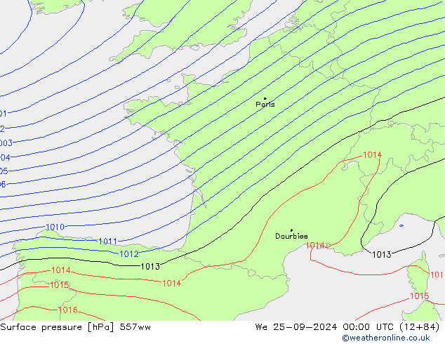 Surface pressure 557ww We 25.09.2024 00 UTC