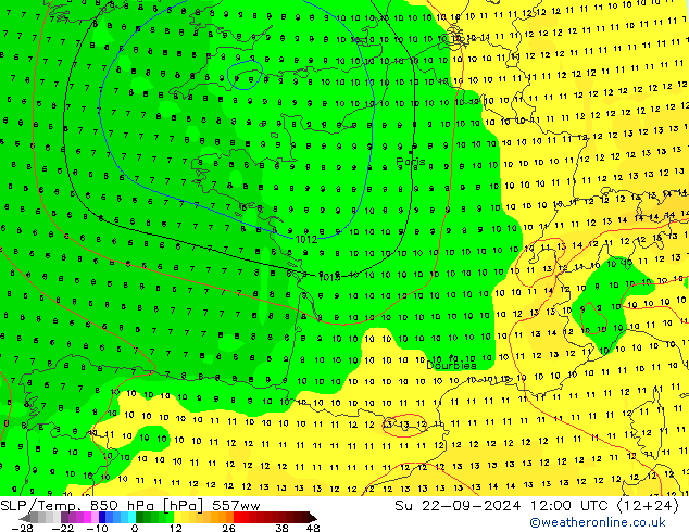 SLP/Temp. 850 hPa 557ww So 22.09.2024 12 UTC