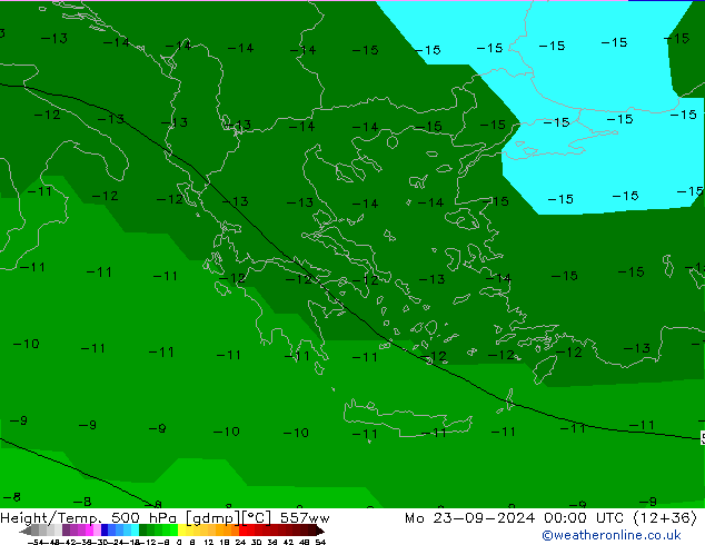 Height/Temp. 500 hPa 557ww Mo 23.09.2024 00 UTC