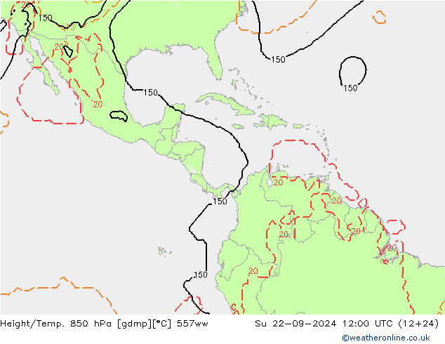 Height/Temp. 850 hPa 557ww Su 22.09.2024 12 UTC