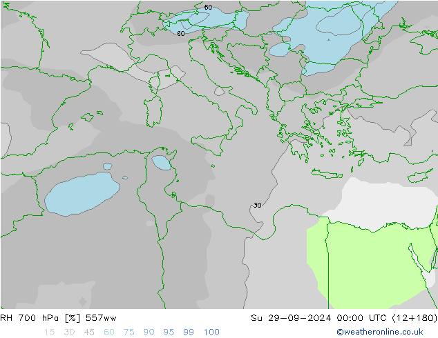 RH 700 hPa 557ww Ne 29.09.2024 00 UTC