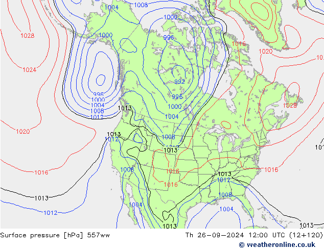 Surface pressure 557ww Th 26.09.2024 12 UTC