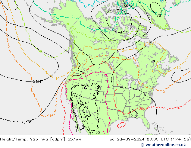 Height/Temp. 925 гПа 557ww сб 28.09.2024 00 UTC