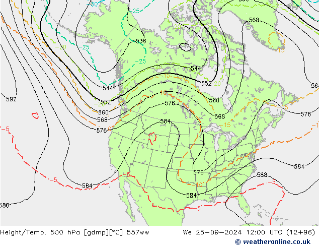 Hoogte/Temp. 500 hPa 557ww wo 25.09.2024 12 UTC