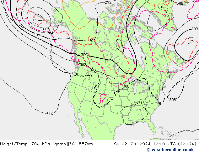 Height/Temp. 700 hPa 557ww 星期日 22.09.2024 12 UTC