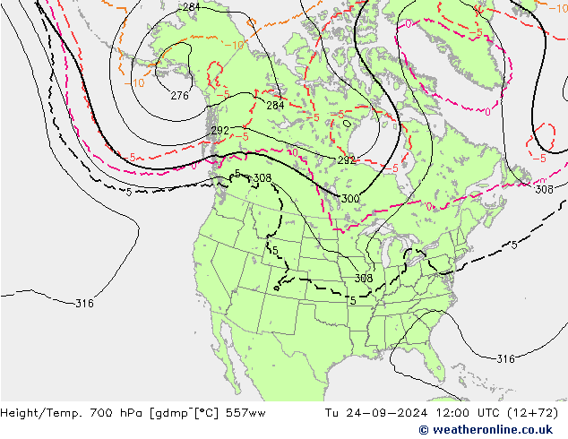 Height/Temp. 700 hPa 557ww Tu 24.09.2024 12 UTC