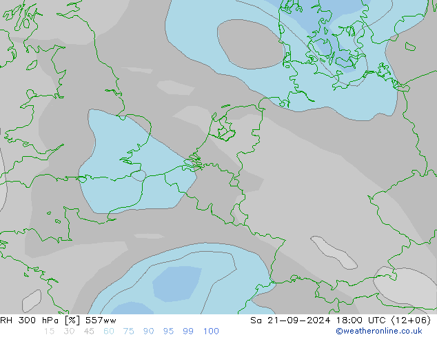 Humedad rel. 300hPa 557ww sáb 21.09.2024 18 UTC