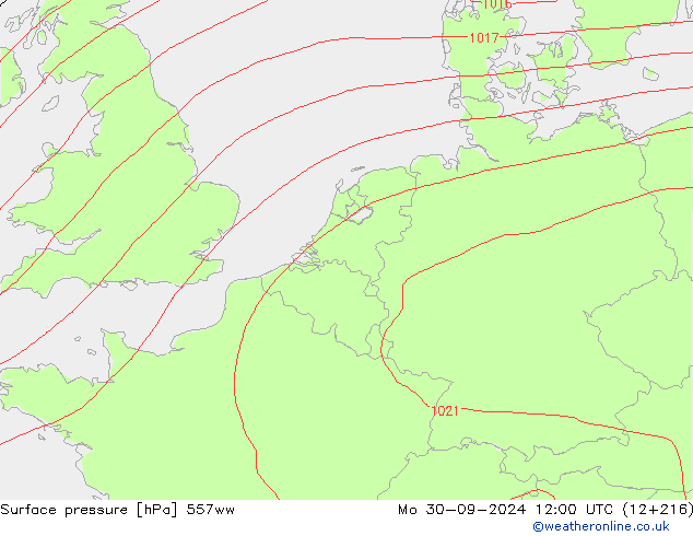 Surface pressure 557ww Mo 30.09.2024 12 UTC