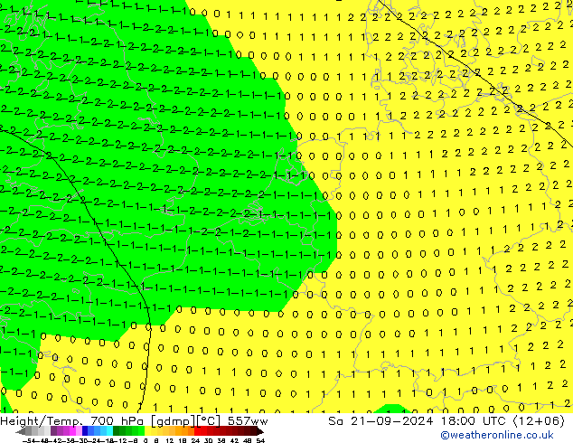 Height/Temp. 700 гПа 557ww сб 21.09.2024 18 UTC