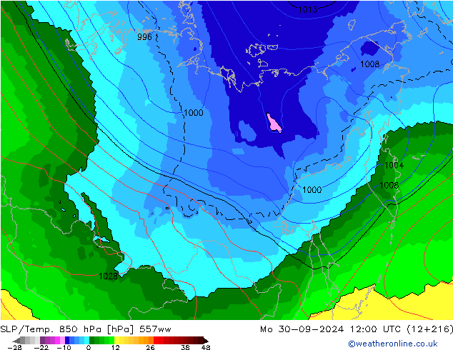 SLP/Temp. 850 hPa 557ww Mo 30.09.2024 12 UTC