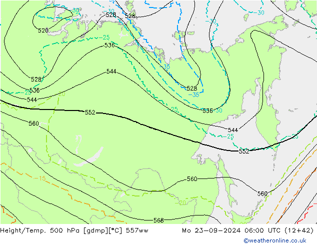 Géop./Temp. 500 hPa 557ww lun 23.09.2024 06 UTC