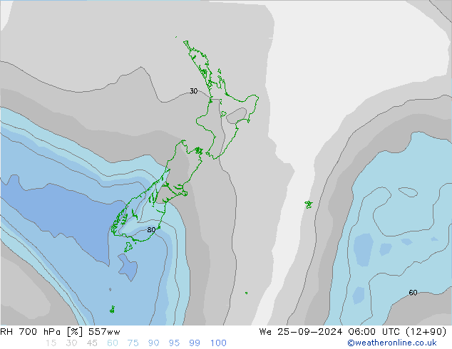 700 hPa Nispi Nem 557ww Çar 25.09.2024 06 UTC