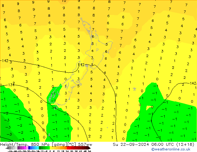 Height/Temp. 850 hPa 557ww Su 22.09.2024 06 UTC