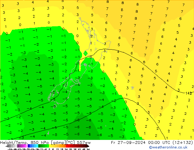 Height/Temp. 850 hPa 557ww Sex 27.09.2024 00 UTC