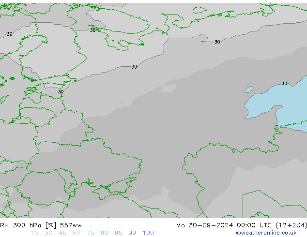 RH 300 hPa 557ww Mo 30.09.2024 00 UTC